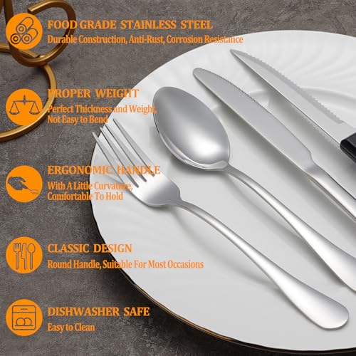 24 Pcs Silverware Set with Steak Knives for 4, Stainless Steel Flatware Set, Mirror Polished Cutlery Utensil Sets, Home Kitchen Eating Tableware, Dishwasher Safe - My Kitchen Products