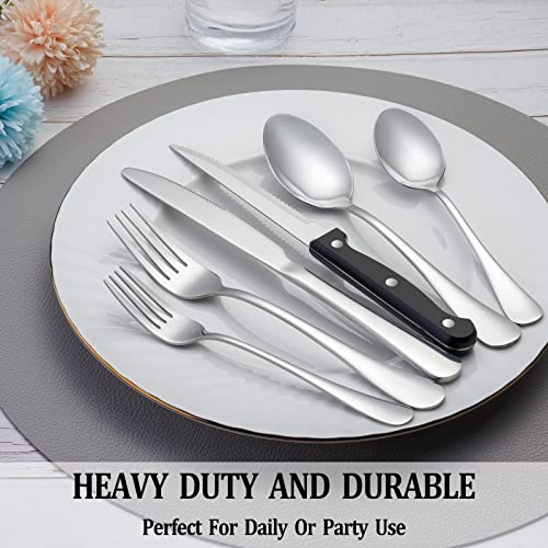 24 Pcs Silverware Set with Steak Knives for 4, Stainless Steel Flatware Set, Mirror Polished Cutlery Utensil Sets, Home Kitchen Eating Tableware, Dishwasher Safe - My Kitchen Products