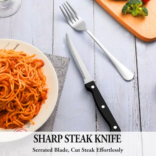 24 Pcs Silverware Set with Steak Knives for 4, Stainless Steel Flatware Set, Mirror Polished Cutlery Utensil Sets, Home Kitchen Eating Tableware, Dishwasher Safe - My Kitchen Products