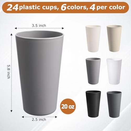 24 Pcs Unbreakable Plastic Cups Set, 20 oz Reusable Plastic Cups, Stackable Water Tumblers, Drinking Cup for Kitchen, Outdoor, BPA-free, Dishwasher Refrigerator and Microwave Safe (20 oz, 6 Colors) - My Kitchen Products