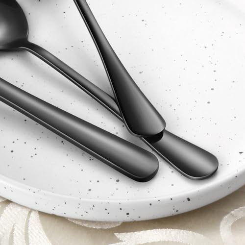 24-Piece Black Silverware Set with Steak Knives Black Stainless Steel Flatware Set for 4 Food Grade Tableware Cutlery Set Rust-proof, Mirror Polished, Dishwasher Safe - My Kitchen Products