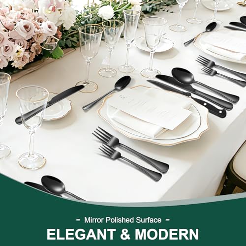 24-Piece Black Silverware Set with Steak Knives Black Stainless Steel Flatware Set for 4 Food Grade Tableware Cutlery Set Rust-proof, Mirror Polished, Dishwasher Safe - My Kitchen Products