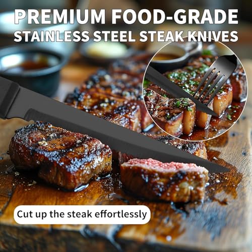 24-Piece Black Silverware Set with Steak Knives Black Stainless Steel Flatware Set for 4 Food Grade Tableware Cutlery Set Rust-proof, Mirror Polished, Dishwasher Safe - My Kitchen Products