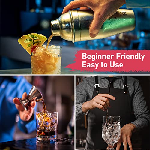 24oz Cocktail Shaker Set Martini Shaker Set Bartender Set with Margarita Mixer Drink Shaker, Measuring Jigger and Mixing Spoon - Professional 18/8 Stainless Steel Bar Tools for Mixed Drinks - My Kitchen Products