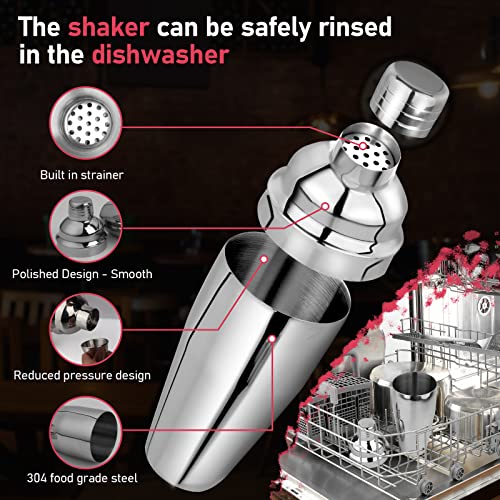 24oz Cocktail Shaker Set Martini Shaker Set Bartender Set with Margarita Mixer Drink Shaker, Measuring Jigger and Mixing Spoon - Professional 18/8 Stainless Steel Bar Tools for Mixed Drinks - My Kitchen Products