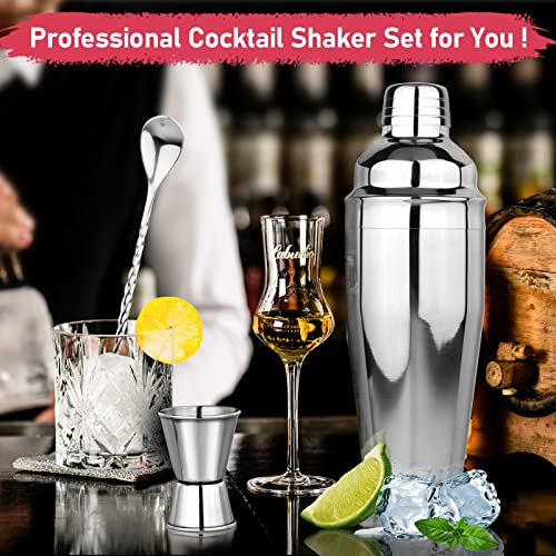 24oz Cocktail Shaker Set Martini Shaker Set Bartender Set with Margarita Mixer Drink Shaker, Measuring Jigger and Mixing Spoon - Professional 18/8 Stainless Steel Bar Tools for Mixed Drinks - My Kitchen Products