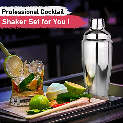24oz Cocktail Shaker Set Martini Shaker Set Bartender Set with Margarita Mixer Drink Shaker, Measuring Jigger and Mixing Spoon - Professional 18/8 Stainless Steel Bar Tools for Mixed Drinks - My Kitchen Products