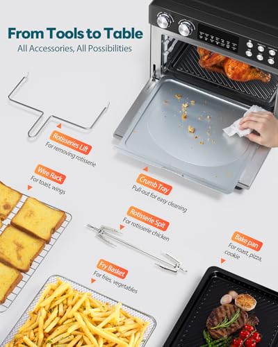 28QT Air Fryer Toaster Oven Combo, Large 12-in-1 Convection Countertop Oven with Next-Gen HeatWave Convection, 3-Layer Cooking, Rotisserie for Chicken, Fits 11" Pizza, Full Accessories, Sparkle Black - My Kitchen Products