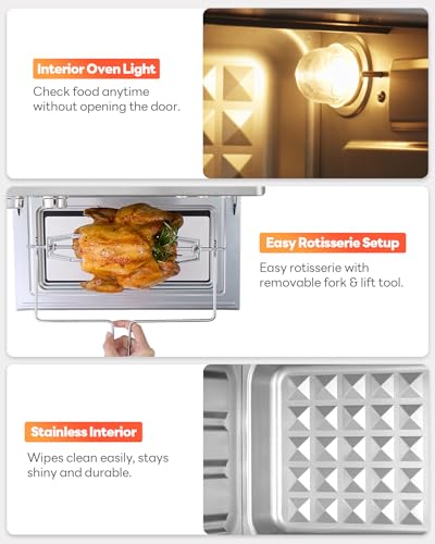 28QT Air Fryer Toaster Oven Combo, Large 12-in-1 Convection Countertop Oven with Next-Gen HeatWave Convection, 3-Layer Cooking, Rotisserie for Chicken, Fits 11" Pizza, All Accessories, Silver - My Kitchen Products