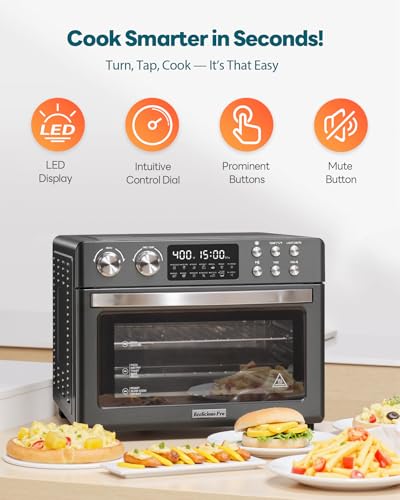 28QT Air Fryer Toaster Oven Combo, Large 12-in-1 Convection Countertop Oven with Next-Gen HeatWave Convection, 3-Layer Cooking, Rotisserie for Chicken, Fits 11" Pizza, Full Accessories, Sparkle Black - My Kitchen Products