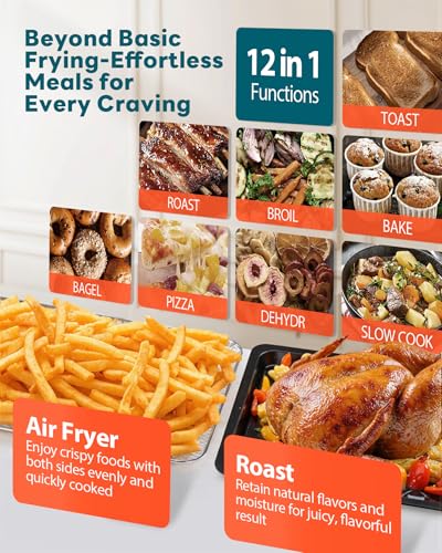 28QT Air Fryer Toaster Oven Combo, Large 12-in-1 Convection Countertop Oven with Next-Gen HeatWave Convection, 3-Layer Cooking, Rotisserie for Chicken, Fits 11" Pizza, All Accessories, Silver-tone - My Kitchen Products