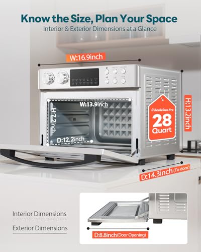 28QT Air Fryer Toaster Oven Combo, Large 12-in-1 Convection Countertop Oven with Next-Gen HeatWave Convection, 3-Layer Cooking, Rotisserie for Chicken, Fits 11" Pizza, All Accessories, Silver-tone - My Kitchen Products