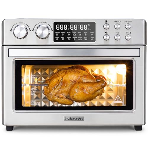 28QT Air Fryer Toaster Oven Combo, Large 12-in-1 Convection Countertop Oven with Next-Gen HeatWave Convection, 3-Layer Cooking, Rotisserie for Chicken, Fits 11" Pizza, All Accessories, Silver - My Kitchen Products