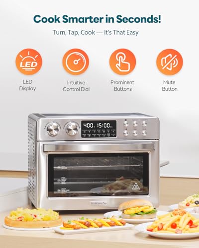 28QT Air Fryer Toaster Oven Combo, Large 12-in-1 Convection Countertop Oven with Next-Gen HeatWave Convection, 3-Layer Cooking, Rotisserie for Chicken, Fits 11" Pizza, All Accessories, Silver - My Kitchen Products