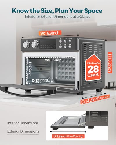 28QT Air Fryer Toaster Oven Combo, Large 12-in-1 Convection Countertop Oven with Next-Gen HeatWave Convection, 3-Layer Cooking, Rotisserie for Chicken, Fits 11" Pizza, Full Accessories, Sparkle Black - My Kitchen Products