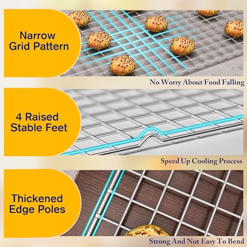 2PCS Cooling Racks for Cooking and Baking - 10" x 15"Heavy Duty Stainless Steel Wire Rack for Baking, Grilling, Roasting - Oven & Dishwasher Safe - Fits Jelly Roll Sheet Pan-Silver - My Kitchen Products