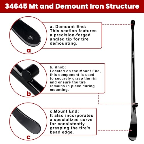 2PCS Tire Bar, 34645 Tire Mount and Demount Iron 37In, 3/4 in | 33220 Mt and Demount Spoon 30 in, 11/16 in, Tire Irons Heavy Duty Used for Off-Road Vehicle, Bus, Cars, Tractor Tubeless Truck Tires… - My Kitchen Products