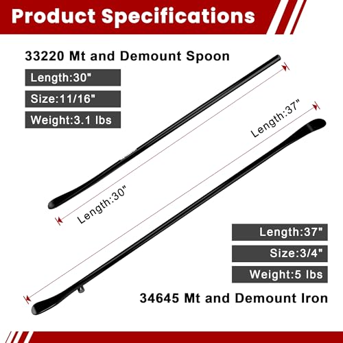 2PCS Tire Bar, 34645 Tire Mount and Demount Iron 37In, 3/4 in | 33220 Mt and Demount Spoon 30 in, 11/16 in, Tire Irons Heavy Duty Used for Off-Road Vehicle, Bus, Cars, Tractor Tubeless Truck Tires… - My Kitchen Products