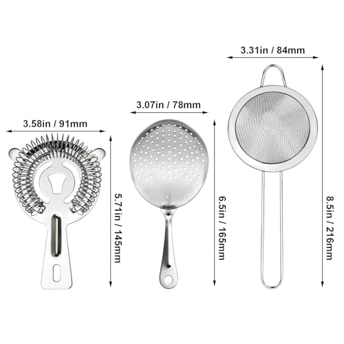 3-in-1 Cocktail Strainer Set, Includes Julep, Hawthorne, Fine Mesh Strainer, Food Grade 304 Stainless Steel, Complete Set Covering All Cocktail Straining Techniques, Essential Home Bar Tools - My Kitchen Products