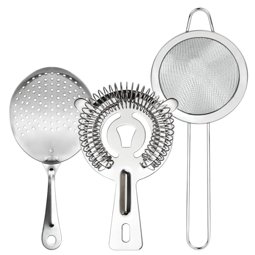 3-in-1 Cocktail Strainer Set, Includes Julep, Hawthorne, Fine Mesh Strainer, Food Grade 304 Stainless