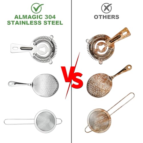 3-in-1 Cocktail Strainer Set, Includes Julep, Hawthorne, Fine Mesh Strainer, Food Grade 304 Stainless Steel, Complete Set Covering All Cocktail Straining Techniques, Essential Home Bar Tools - My Kitchen Products