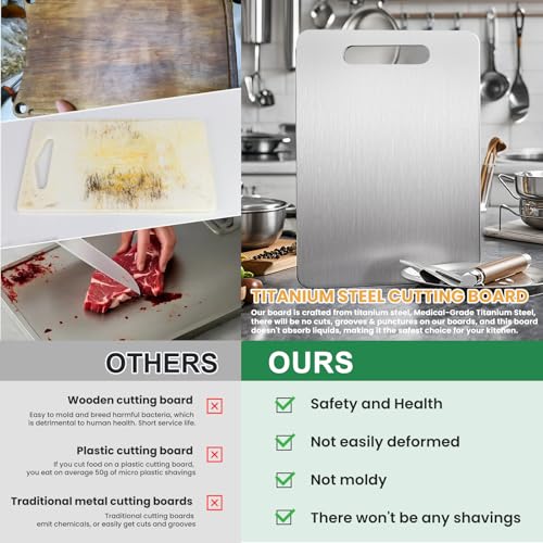 3 Pack, 100% Pure Titanium Cutting Board - Non-Slip Kitchen Chopping Board, Dishwasher Safe, Scratch Resistant, Easy to Clean, Durable & Hygienic for Meat, Vegetables, and Fruits (M+L+XL） - My Kitchen Products