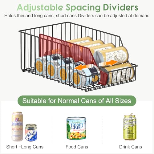 3 Pack Can Storage Organizer For Pantry,Stackble Widen Can Holder Rack With 3 Adjustable Dividers, Can Dispensers For Soup Soda Canned Food Water Bottle, Pop Drink Organizers for Cabinet Shelf - My Kitchen Products
