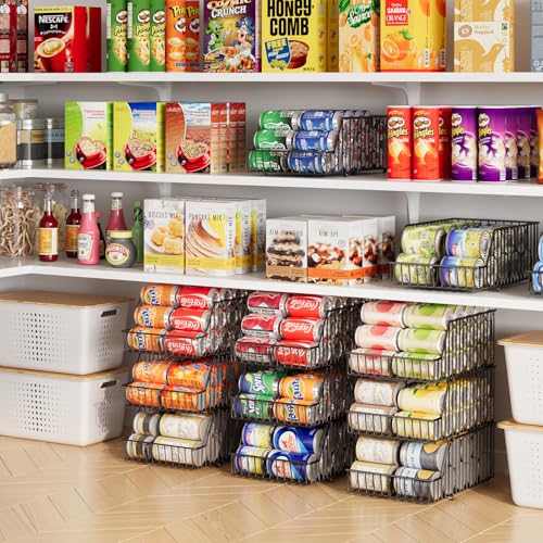 3 Pack Can Storage Organizer For Pantry,Stackble Widen Can Holder Rack With 3 Adjustable Dividers, Can Dispensers For Soup Soda Canned Food Water Bottle, Pop Drink Organizers for Cabinet Shelf - My Kitchen Products