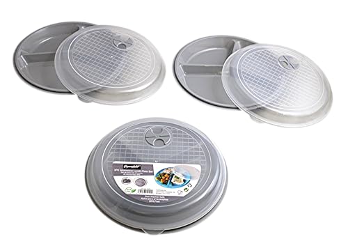 3-Pack Divided Microwave Plates with Vented Lids – BPA-Free Reusable Plates for Portion Control, Meal Prep & Leftovers – Stackable, Freezer & Dishwasher Safe (8.75” x 8.75”) (Gray) - My Kitchen Products