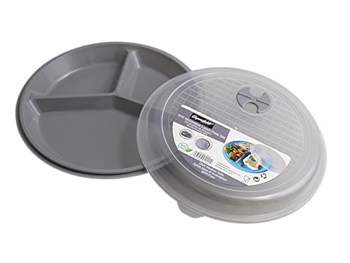 3-Pack Divided Microwave Plates with Vented Lids – BPA-Free Reusable Plates for Portion Control, Meal Prep & Leftovers – Stackable, Freezer & Dishwasher Safe (8.75” x 8.75”) (Gray) - My Kitchen Products