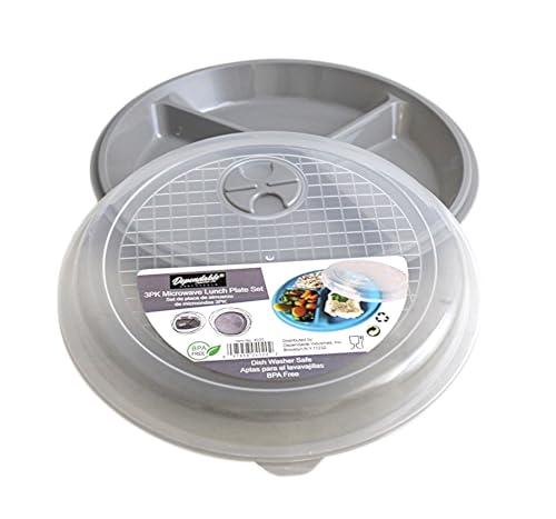 3-Pack Divided Microwave Plates with Vented Lids – BPA-Free Reusable Plates for Portion Control, Meal Prep & Leftovers – Stackable, Freezer & Dishwasher Safe (8.75” x 8.75”) (Gray) - My Kitchen Products