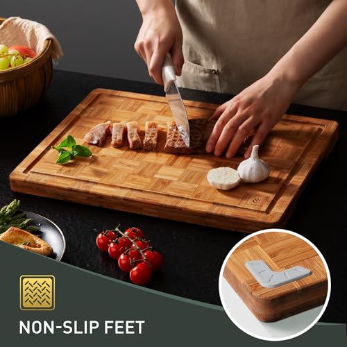 3 Pack Heavy Duty Bamboo Cutting Board Set Non Toxic Wooden Cutting Board for Kitchen Non Slip Solid End Grain Thick Wood Juice Groove Chopping Board Extra Large Butcher Block Best House Warming Gift - My Kitchen Products
