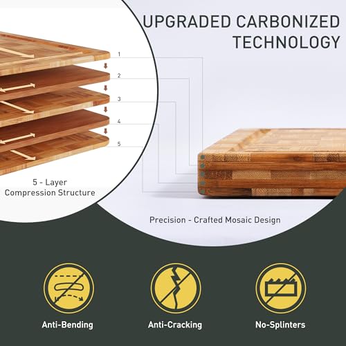 3 Pack Heavy Duty Bamboo Cutting Board Set Non Toxic Wooden Cutting Board for Kitchen Non Slip Solid End Grain Thick Wood Juice Groove Chopping Board Extra Large Butcher Block Best House Warming Gift - My Kitchen Products