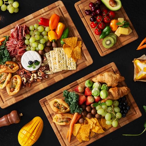 3 Pack Heavy Duty Bamboo Cutting Board Set Non Toxic Wooden Cutting Board for Kitchen Non Slip Solid End Grain Thick Wood Juice Groove Chopping Board Extra Large Butcher Block Best House Warming Gift - My Kitchen Products