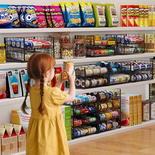 3-Pack Stackable Can Rack Organizer for Pantry, Adjustable Can Holder for Various Ounce of Cans up to 90, Rolling Can Dispenser for Canned Food Soup Goods Storage in Kitchen Cabniet, 2 Tier, Black - My Kitchen Products