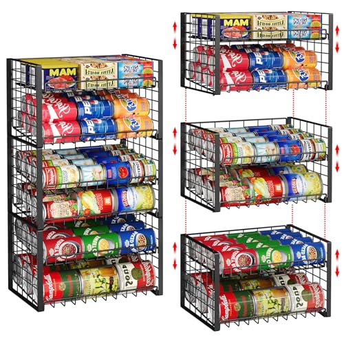 3-Pack Stackable Can Rack Organizer for Pantry, Adjustable Can Holder for Various Ounce of Cans up to