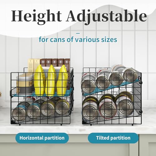 3-Pack Stackable Can Rack Organizer for Pantry, Adjustable Can Holder for Various Ounce of Cans up to 90, Rolling Can Dispenser for Canned Food Soup Goods Storage in Kitchen Cabniet, 2 Tier, Black - My Kitchen Products