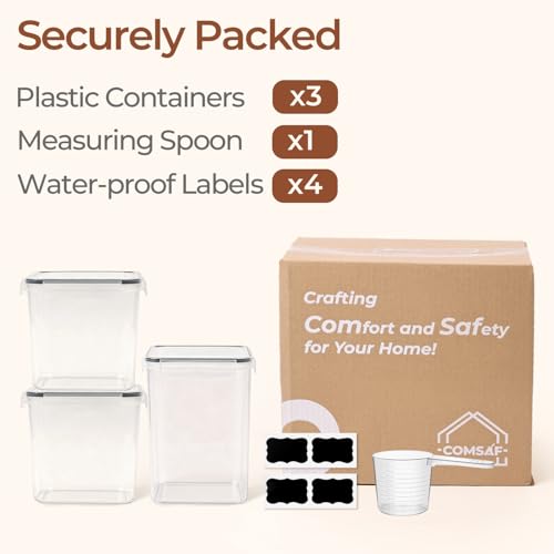 3 PCS Airtight Flour and Sugar Container for Pantry - 5lb Flour Capacity - 7.1 Inch Extra Wide Mouth Square Pantry Storage - Set of 3 (5.2L/5.5Qt) (2.5L/2.6Qt*2) - Stackable Baking Supplies Organizer - My Kitchen Products