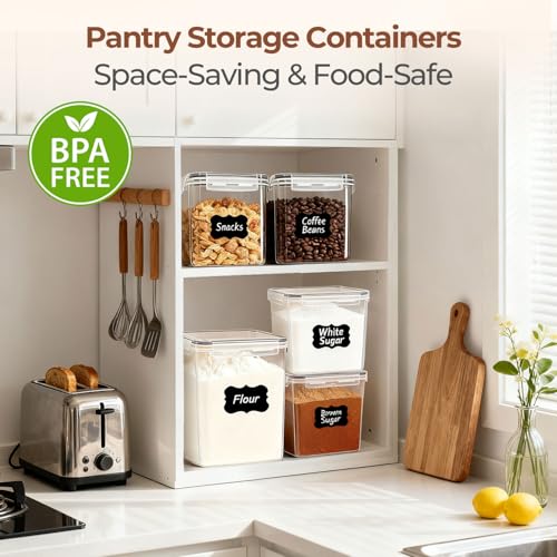 3 PCS Airtight Flour and Sugar Container for Pantry - 5lb Flour Capacity - 7.1 Inch Extra Wide Mouth Square Pantry Storage - Set of 3 (5.2L/5.5Qt) (2.5L/2.6Qt*2) - Stackable Baking Supplies Organizer - My Kitchen Products