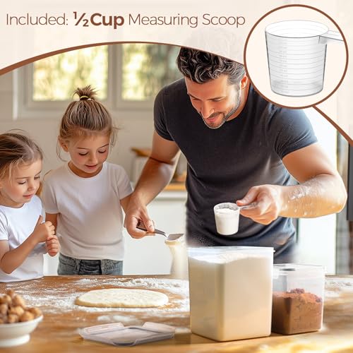 3 PCS Airtight Flour and Sugar Container for Pantry - 5lb Flour Capacity - 7.1 Inch Extra Wide Mouth Square Pantry Storage - Set of 3 (5.2L/5.5Qt) (2.5L/2.6Qt*2) - Stackable Baking Supplies Organizer - My Kitchen Products