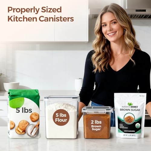 3 PCS Airtight Flour and Sugar Container for Pantry - 5lb Flour Capacity - 7.1 Inch Extra Wide Mouth Square Pantry Storage - Set of 3 (5.2L/5.5Qt) (2.5L/2.6Qt*2) - Stackable Baking Supplies Organizer - My Kitchen Products