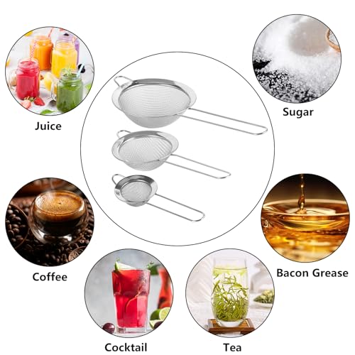 3 Pcs Fine Mesh Strainers with Handle, Stainless Steel Sifter Metal Strainer Set, Small Mini Sieve for Kitchen, Tea, Cocktail, Juice Coffee - My Kitchen Products