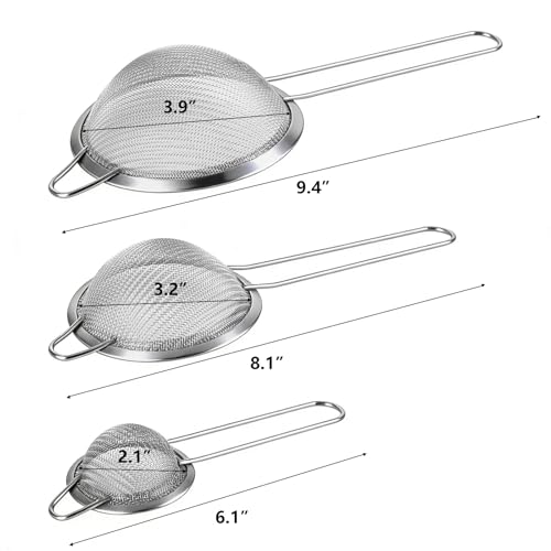 3 Pcs Fine Mesh Strainers with Handle, Stainless Steel Sifter Metal Strainer Set, Small Mini Sieve for Kitchen, Tea, Cocktail, Juice Coffee - My Kitchen Products