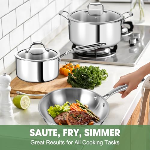 3 Ply Stainless Steel 11-Piece Cookware Set with Lids, Pots and Pans Kitchen Set, Non-Toxic, Induction, Oven, Dishwasher Safe, Professional Chef Quality - My Kitchen Products