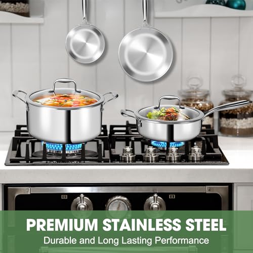3 Ply Stainless Steel 11-Piece Cookware Set with Lids, Pots and Pans Kitchen Set, Non-Toxic, Induction, Oven, Dishwasher Safe, Professional Chef Quality - My Kitchen Products
