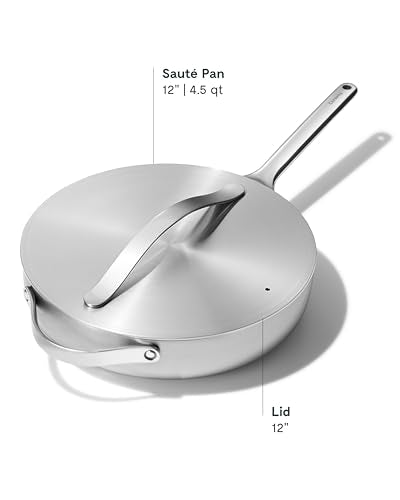 Caraway Stainless Steel Sauté Pan (4.5 Qt) - 5-Ply Stainless Steel - Oven Safe & Stovetop Agnostic - Non Toxic, PTFE & PFOA Free