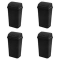 Sterilite 4-Pack Swing Top Wastebasket, Sleek Square Profile Trash Can, 13 Gallon, Black - Modern Garbage Bin for Kitchen, Bathroom, Garage and Workspace, Fits 13 Gal Liners