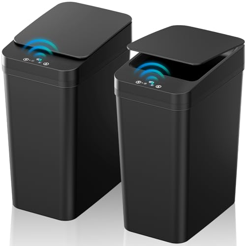 Bathroom Trash Can with Lid, KOEYLE 2 Pack 2.2 Gallon Automatic Touchless Garbage Can, Small Motion Sensor Smart Trash