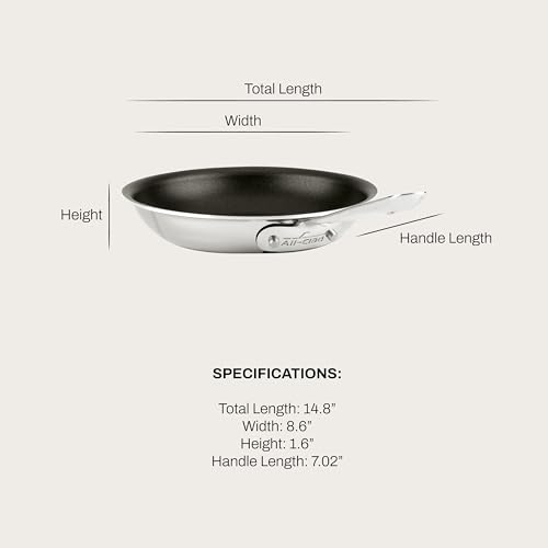 All-Clad D3 8 Inch Stainless Steel Pro Non Stick Frying pan, 3-Ply Stainless Steel Pan, Induction, Oven Broiler Safe 500F Skillet, Professional Cookware, Silver