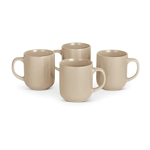 Amazon Basics Stoneware Coffee Mugs, 16 oz, 4-Piece Set, Gloss-Glazed, Stain-Resistant, Microwave, Freezer and Dishwasher-Safe, Linen Gray